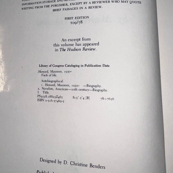 Maurine Howard “Facts Of Life” Signed 1st Edition! 1978 RARE Book W/ Dust Jacket - Picture 4 of 6